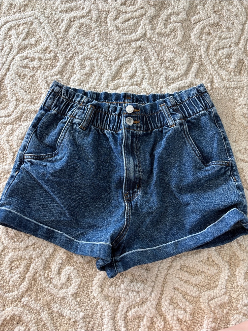 SO Dark Blue Elastic Waist Denim Shorts